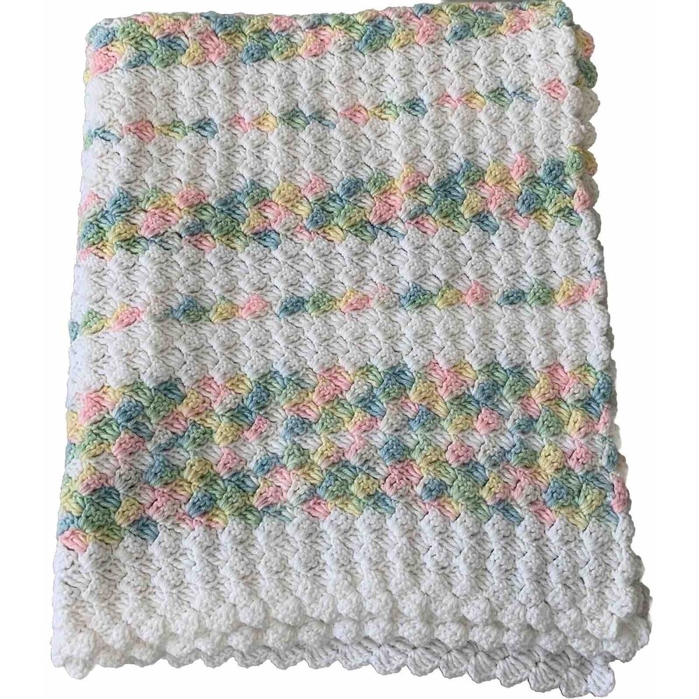 Handmade Crochet Afghan Baby Throw Blanket Rainbow Wintuk Wool Monsanto Pastel
